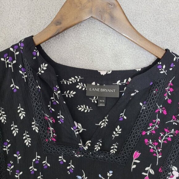 Lane Bryant Womens Floral Black Blouse 14/16 Rayon Long Sleeve JCT - Picture 6 of 9